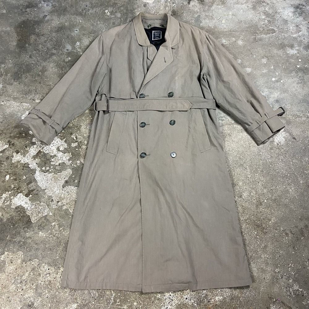 Vintage 80s Christian Dior Monsieur Double Breasted Trench Coat Size 38R Beige